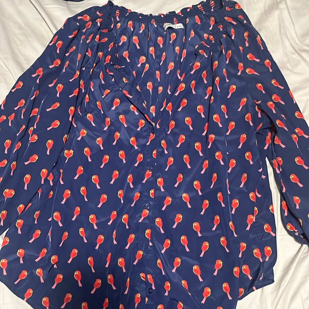 Old Navy Birds Long-Sleeve Split-Neck Top Blouse
